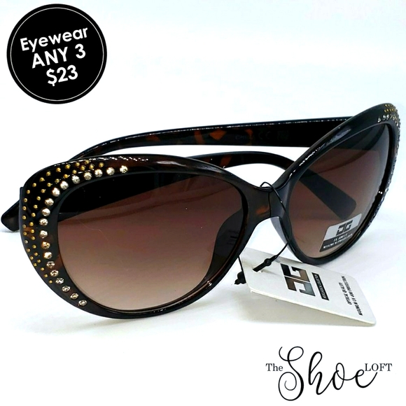 Tortoise Shell Rhinestone & Stud Sunglasses